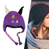 Maxbell Creative Devil Horns Knitted Funny Cute Handmade Hat  24cm purple