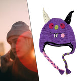 Maxbell Creative Devil Horns Knitted Funny Cute Handmade Hat  24cm purple