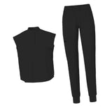 Maxbell Women Nursing Scrub Set Workwear Short Sleeve Work Clothes Top Pant black  L