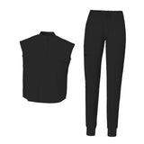Maxbell Women Nursing Scrub Set Workwear Short Sleeve Work Clothes Top Pant black  L