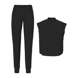 Maxbell Women Nursing Scrub Set Workwear Short Sleeve Work Clothes Top Pant black  L
