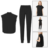 Maxbell Women Nursing Scrub Set Workwear Short Sleeve Work Clothes Top Pant black  L