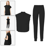 Maxbell Women Nursing Scrub Set Workwear Short Sleeve Work Clothes Top Pant black  L