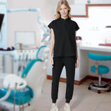 Maxbell Women Nursing Scrub Set Workwear Short Sleeve Work Clothes Top Pant black  L