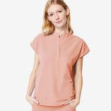 Maxbell Women Nursing Scrub Set Workwear Short Sleeve Work Clothes Top Pant pink L
