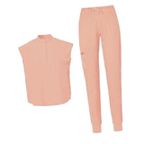 Maxbell Women Nursing Scrub Set Workwear Short Sleeve Work Clothes Top Pant pink L
