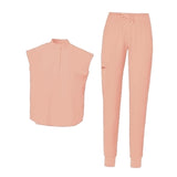 Maxbell Women Nursing Scrub Set Workwear Short Sleeve Work Clothes Top Pant pink L