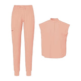 Maxbell Women Nursing Scrub Set Workwear Short Sleeve Work Clothes Top Pant pink L