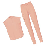 Maxbell Women Nursing Scrub Set Workwear Short Sleeve Work Clothes Top Pant pink L