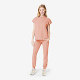 Maxbell Women Nursing Scrub Set Workwear Short Sleeve Work Clothes Top Pant pink L