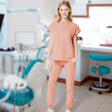 Maxbell Women Nursing Scrub Set Workwear Short Sleeve Work Clothes Top Pant pink L