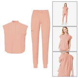 Maxbell Women Nursing Scrub Set Workwear Short Sleeve Work Clothes Top Pant pink L