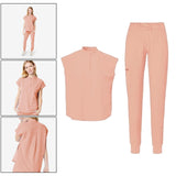 Maxbell Women Nursing Scrub Set Workwear Short Sleeve Work Clothes Top Pant pink L