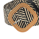 Maxbell Stylish Wide Straw Woven Waist Belt Elastic Female Party Buckle stripe
