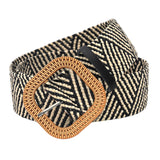 Maxbell Stylish Wide Straw Woven Waist Belt Elastic Female Party Buckle stripe