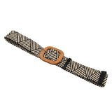 Maxbell Stylish Wide Straw Woven Waist Belt Elastic Female Party Buckle stripe
