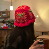 Maxbell Hollow Cherry Bucket Hat Knitted Summer Fruit Women Crochet Spring Costume