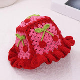 Maxbell Hollow Cherry Bucket Hat Knitted Summer Fruit Women Crochet Spring Costume