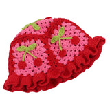 Maxbell Hollow Cherry Bucket Hat Knitted Summer Fruit Women Crochet Spring Costume