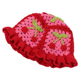 Maxbell Hollow Cherry Bucket Hat Knitted Summer Fruit Women Crochet Spring Costume