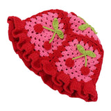 Maxbell Hollow Cherry Bucket Hat Knitted Summer Fruit Women Crochet Spring Costume