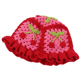 Maxbell Hollow Cherry Bucket Hat Knitted Summer Fruit Women Crochet Spring Costume