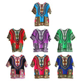 Maxbell Unisex African Dashiki Shirt V Neck Short Sleeve Comfortable Summer Wear One Size  Red