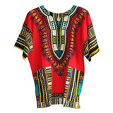 Maxbell Unisex African Dashiki Shirt V Neck Short Sleeve Comfortable Summer Wear One Size  Red