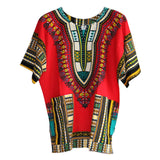 Maxbell Unisex African Dashiki Shirt V Neck Short Sleeve Comfortable Summer Wear One Size  Red