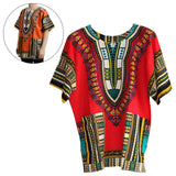 Maxbell Unisex African Dashiki Shirt V Neck Short Sleeve Comfortable Summer Wear One Size  Red