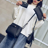 Maxbell Set of 4Pcs Shoulder Bags Ladies PU Handbag Kit Satchel Purse Tote Black