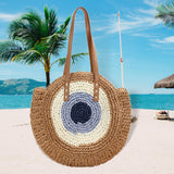 Maxbell Large Straw Woven Tote Weaving Bohemian for Beach Vacation Summer Brown