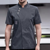 Maxbell Chef Jacket Short Sleeve Cooking Clothes Simple Chef Coat for Restaurant Gray XL