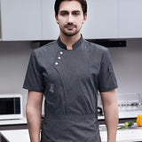 Maxbell Chef Jacket Short Sleeve Cooking Clothes Simple Chef Coat for Restaurant Gray XXXL