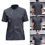 Maxbell Chef Jacket Short Sleeve Cooking Clothes Simple Chef Coat for Restaurant Gray XXXL