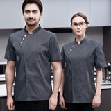 Maxbell Chef Jacket Short Sleeve Cooking Clothes Simple Chef Coat for Restaurant Gray 4XL