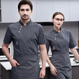 Maxbell Chef Jacket Short Sleeve Cooking Clothes Simple Chef Coat for Restaurant Gray 4XL