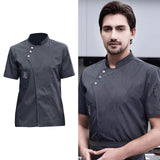 Maxbell Chef Jacket Short Sleeve Cooking Clothes Simple Chef Coat for Restaurant Gray 4XL