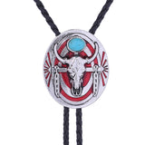 Maxbell Western Bolo Tie Leather Necktie Western Cowboy Trendy Alloy Adjustable Red