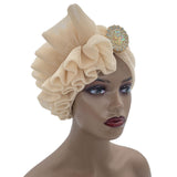 Maxbell Women African Turban Muslim Headscarf Hijab Head Wrap Headtie Headpiece Beige