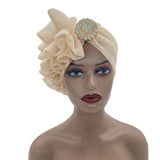 Maxbell Women African Turban Muslim Headscarf Hijab Head Wrap Headtie Headpiece Beige