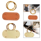 Maxbell DIY Crochet Bag Bottom with Bamboo Handles PU Leather Base with Holes Brown