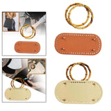 Maxbell DIY Crochet Bag Bottom with Bamboo Handles PU Leather Base with Holes Brown