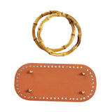 Maxbell DIY Crochet Bag Bottom with Bamboo Handles PU Leather Base with Holes Brown