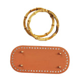 Maxbell DIY Crochet Bag Bottom with Bamboo Handles PU Leather Base with Holes Brown