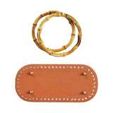 Maxbell DIY Crochet Bag Bottom with Bamboo Handles PU Leather Base with Holes Brown
