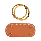Maxbell DIY Crochet Bag Bottom with Bamboo Handles PU Leather Base with Holes Brown