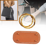 Maxbell DIY Crochet Bag Bottom with Bamboo Handles PU Leather Base with Holes Brown