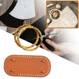 Maxbell DIY Crochet Bag Bottom with Bamboo Handles PU Leather Base with Holes Brown