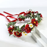 Maxbell Floral Crown Flower Headband Headpiece for Beach Wedding Holiday Red